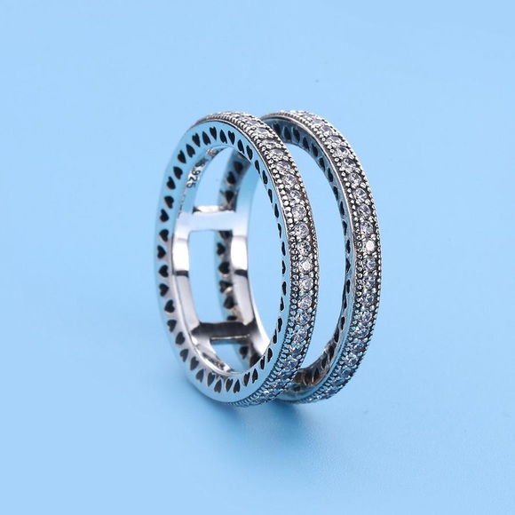Double Sparkle And Hearts Pandora Ring 